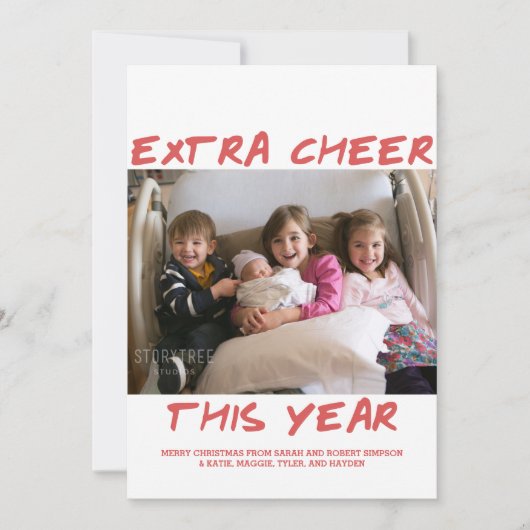 Trendy Extra Cheer dit jaar Fotokaart | Rood Feestdagenkaart (Voorkant)