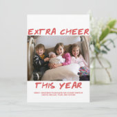 Trendy Extra Cheer dit jaar Fotokaart | Rood Feestdagenkaart (Staand voorkant)