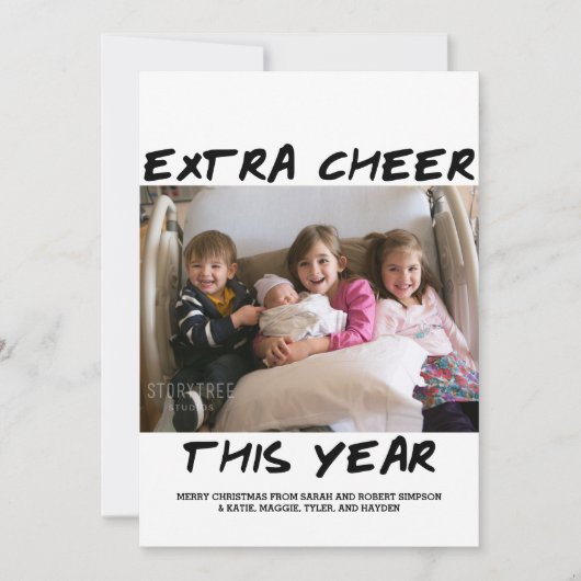 Trendy Extra Cheer dit jaar Fotokaart | Zwart Feestdagenkaart (Voorkant)