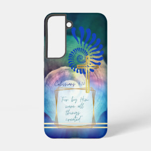Trendy Faith Blauwe Mauve Nautilus Gouden Kruis Samsung Galaxy Hoesje