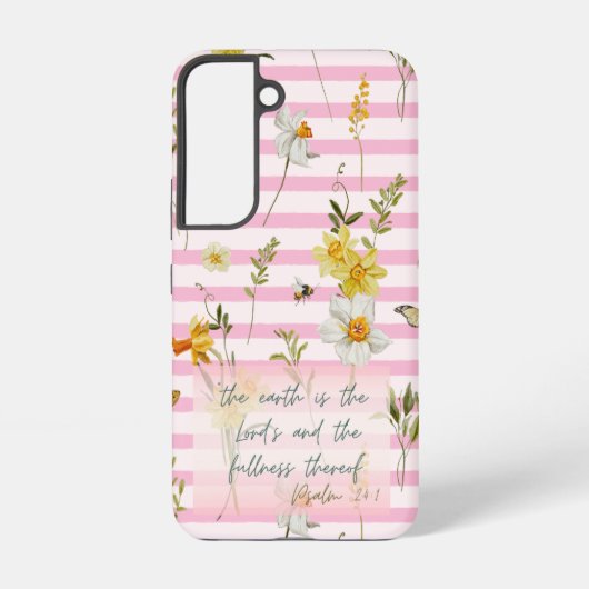 Trendy Faith Blush Stripe Daffodils Bee Nature Samsung Galaxy Hoesje (Achterkant)