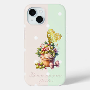 Trendy Faith Stippen Groene Bes Bloem Boog Hart iPhone 15 Case