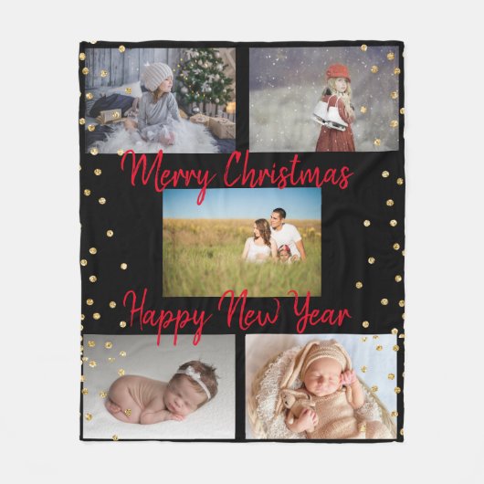 Trendy Familie Collage Rode Scripts Kerstmis Fleece Deken (Voorkant)