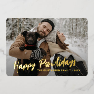 Trendy familiefoto met Pet Paw Print Gold Folie Feestdagenkaart
