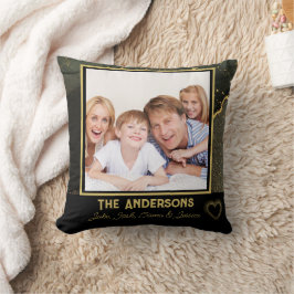 Trendy Familienaam en foto zwart en goud Kussen