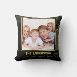 Trendy Familienaam en foto zwart en goud Kussen
