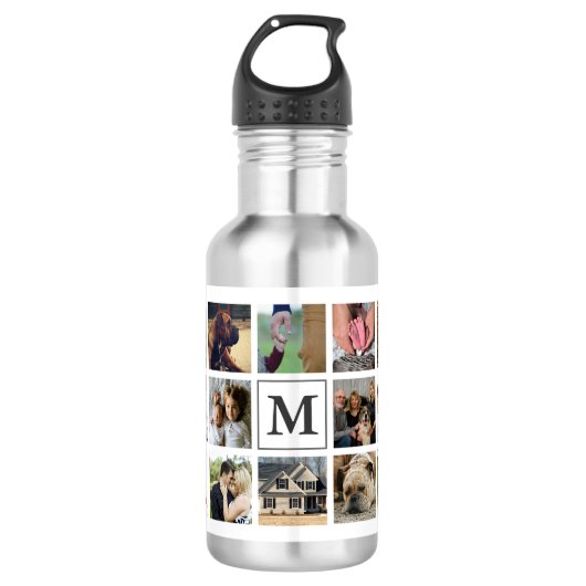 Trendy Family Foto Collage & Monogram Waterfles (Voorkant)