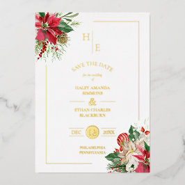 Trendy Fancy Initialen Bloemige Kerstboeketten Folie Uitnodiging