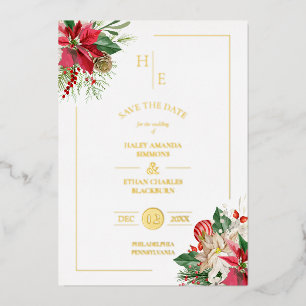 Trendy Fancy Initialen Floral Kerstfeestjes Folie Uitnodiging