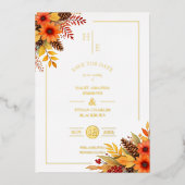 Trendy Fancy Initials Floral Fall Bouquets Folie Uitnodiging (Voorkant)