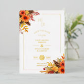 Trendy Fancy Initials Floral Fall Bouquets Folie Uitnodiging (Staand Voorkant)