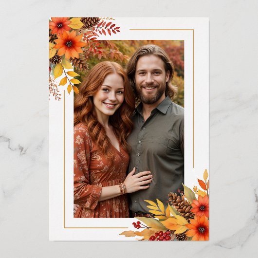 Trendy Fancy Initials Floral Fall Bouquets Folie Uitnodiging (Achterkant)