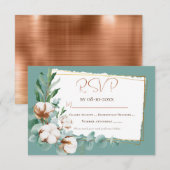Trendy Faux Copper White Floral Bouquet Wedding RSVP Kaartje (Voorkant / Achterkant)