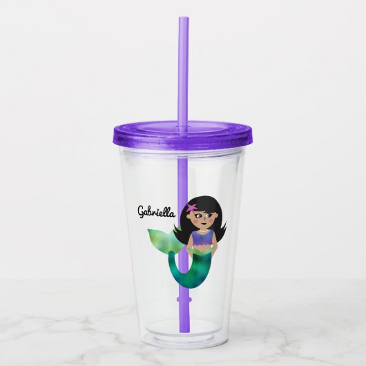 Trendy Faux Foil Latino Mermaid Personalized Girls Acryl Drinkbeker (Voorkant)