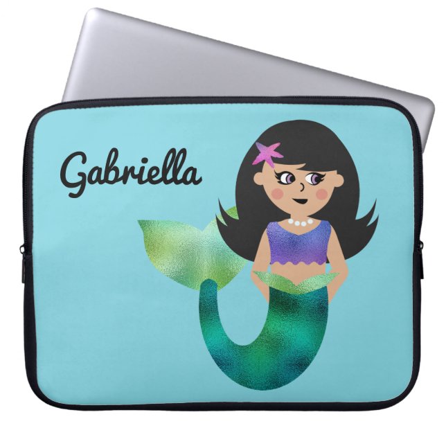 Trendy Faux Foil Latino Mermaid Personalized Kinde Laptop Sleeve (Voorkant)
