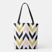 Trendy Faux Glitter Gold, Black, White Chevron Tote Bag (Achterkant)