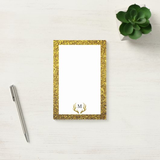 Trendy Faux Gold Glitter Deer Antlers | Monogram Post-it® Notes (Kantoor)