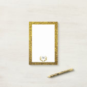 Trendy Faux Gold Glitter Deer Antlers | Monogram Post-it® Notes (Op bureau)