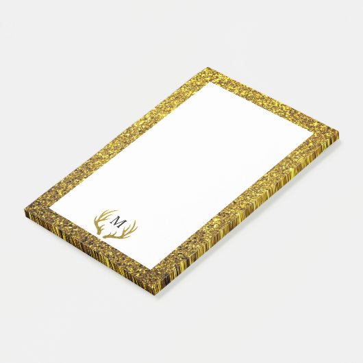 Trendy Faux Gold Glitter Deer Antlers | Monogram Post-it® Notes (Schuin)