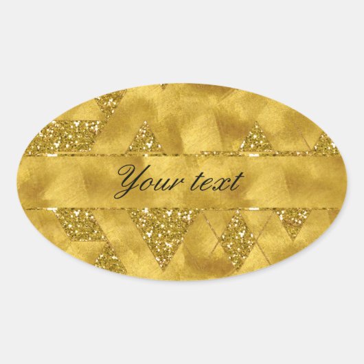 Trendy Faux Gold Glitter Driehoeken Ovale Sticker (Voorkant)