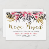 Trendy Faux Gold Glitter en Flowers New Address Aankondiging (Voorkant / Achterkant)