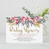Trendy Faux Gold Glitter Floral Baby shower Kaart (Staand voorkant)