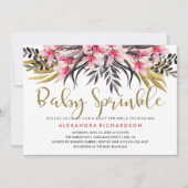 Trendy Faux Gold Glitter Floral Baby Sprinkle Kaart (Voorkant)