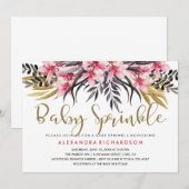 Trendy Faux Gold Glitter Floral Baby Sprinkle Kaart (Voorkant / Achterkant)
