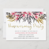Trendy Faux Gold Glitter Floral Housewarming Party Kaart (Voorkant)