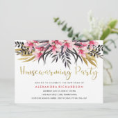 Trendy Faux Gold Glitter Floral Housewarming Party Kaart (Staand voorkant)
