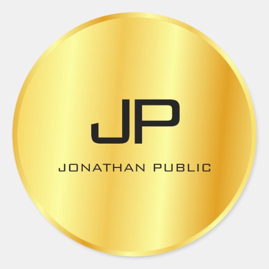 Trendy Faux Gold Metallic Look Monogram Sjabloon Ronde Sticker (Voorkant)