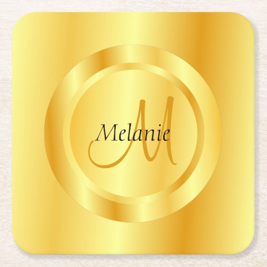 Trendy Faux Gold Modern Monogram Elegant Sjabloon Kartonnen Onderzetters (Voorkant)