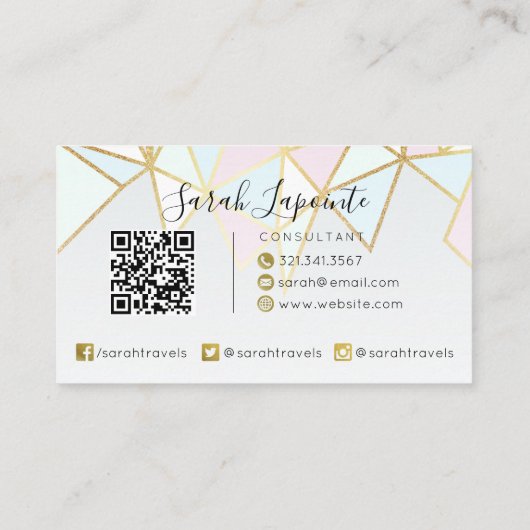 Trendy Faux Gold & Pastel Geometric QR Code Visitekaartje (Achterkant)