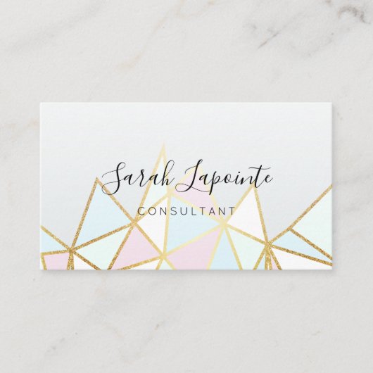 Trendy Faux Gold & Pastel Geometric QR Code Visitekaartje (Voorkant)