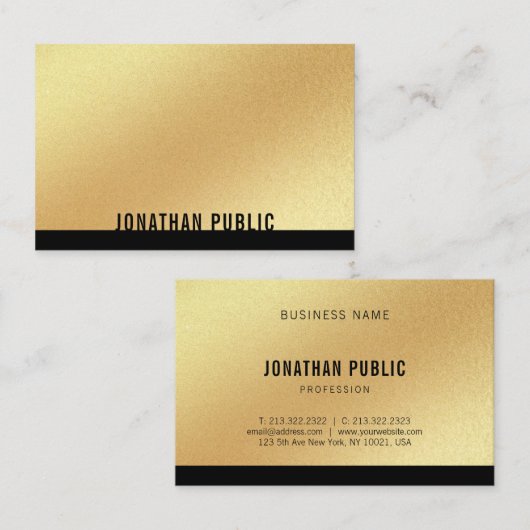 Trendy Faux Gold Sjabloon Professional Modern Visitekaartje (Voorkant / Achterkant)