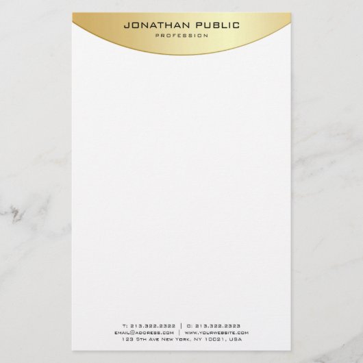 Trendy Faux Gold White Elegant Modern Sjabloon Briefpapier (Voorkant)