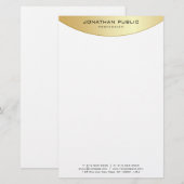 Trendy Faux Gold White Elegant Modern Sjabloon Briefpapier (Voorkant / Achterkant)