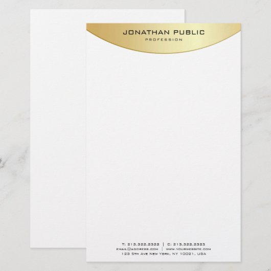 Trendy Faux Gold White Elegant Modern Sjabloon Briefpapier (Voorkant / Achterkant)