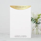Trendy Faux Gold White Elegant Modern Sjabloon Briefpapier (Staand voorkant)
