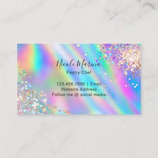 Trendy Faux Holografische Regenboog Glitter Cupcak Visitekaartje (Achterkant)