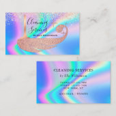 Trendy Faux Holographic Glitter Cleaner Service Visitekaartje (Voorkant / Achterkant)