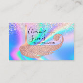 Trendy Faux Holographic Glitter Cleaner Service Visitekaartje (Voorkant)
