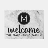 Trendy Faux Marble met Custom Family Monogram Deurmat (Voorkant)