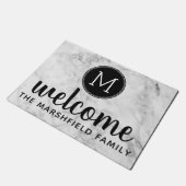Trendy Faux Marble met Custom Family Monogram Deurmat (Schuin)