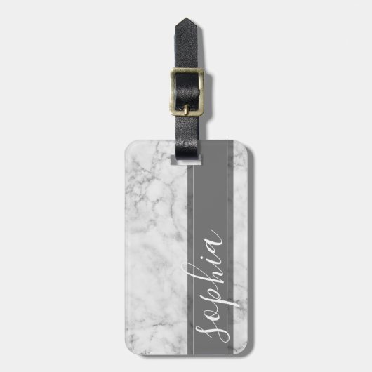 Trendy Faux Marble Pattern met Custom Monogram Bagagelabel (Voorkant verticaal)