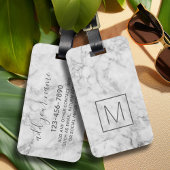 Trendy Faux Marble Pattern met Square Monogram Bagagelabel