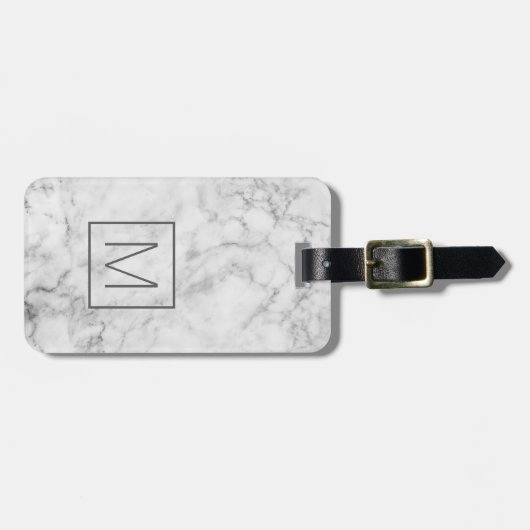 Trendy Faux Marble Pattern met Square Monogram Bagagelabel (Voorkant horizontaal)