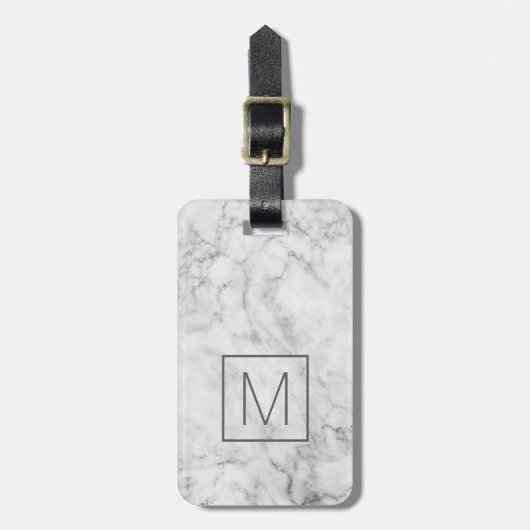 Trendy Faux Marble Pattern met Square Monogram Bagagelabel (Voorkant verticaal)