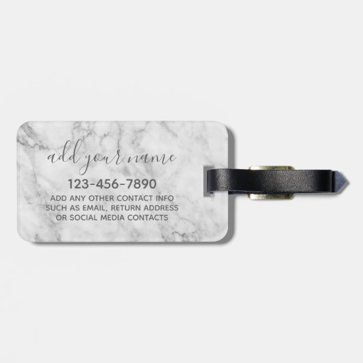 Trendy Faux Marble Pattern met Square Monogram Bagagelabel (Achterkant horizontaal)