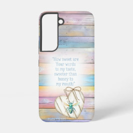Trendy Faux Pastel Wood Heart Turquoise Bee Faith Samsung Galaxy Hoesje